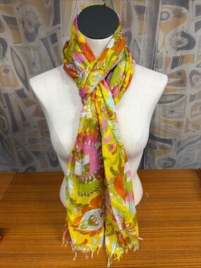 KATE SPADE Mod Yellow Floral Paisley 💯 Cotton Lightweight Oblong Scarf